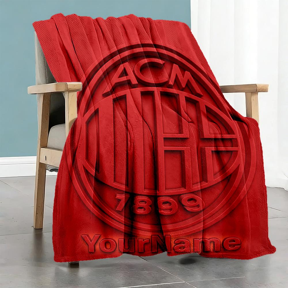Ac Milan Personalized Text Blanket Cozy Customizable Blanket Durable Comfort Great for Seaside Nap Couch Bed Four Seasons Multipurpose