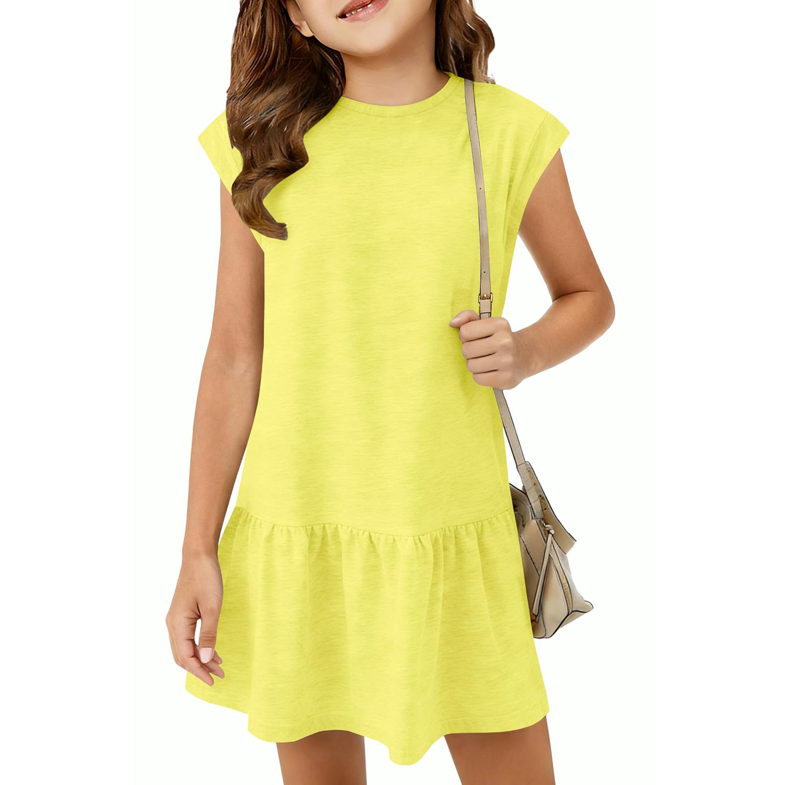 

Children s Fashion Dress, Ruffle Mid-length Round Neck Casual Loose Dress 160