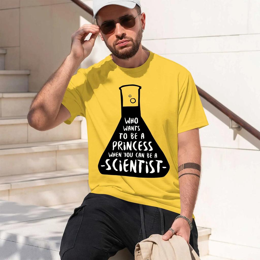 WHO WANTS TO BE A PRiNCESS WHENCAN BE A SCIENTIST 2026 Fashion Heavyweight Hot Selling Retro Printed Pattern Fun Round Neck