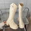 Autumn Winter Platform Thick Heel Women Knight High Boots Cosy Soft Leather Street Style Mordern Long Booties  De Mujes