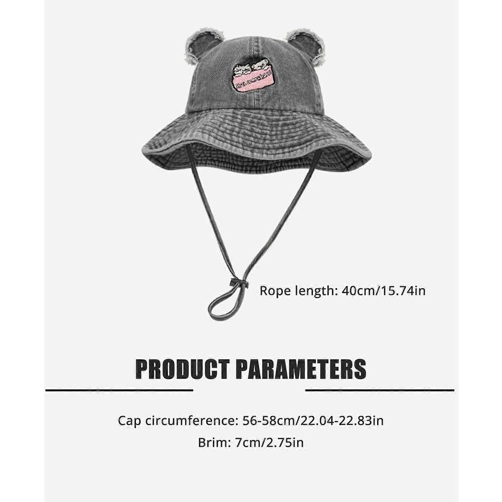 Multiuse Cotton Fisherman Hat with Bear Ear Spring Windproof Bucket Hat Soft Floppy Hat for Female Hiking and Camping  Pink