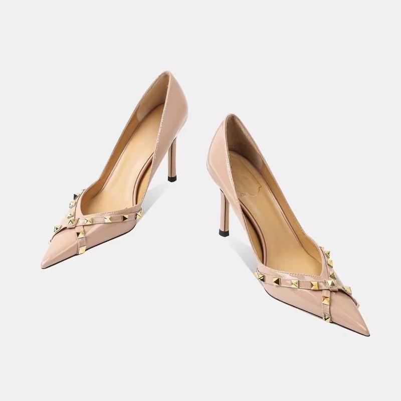 Fashion Fashion Stiletto Single Shoes Autumn New Pointed Toe Shallow Rivet Slip Foot Anti-slip Wear-resistant High Heels