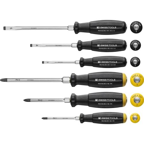 PB SWISS TOOLS 6-Piece SwissGrip Through-Blade and Phillips Screwdriver Set In Paper Box (8249.DNCBB)