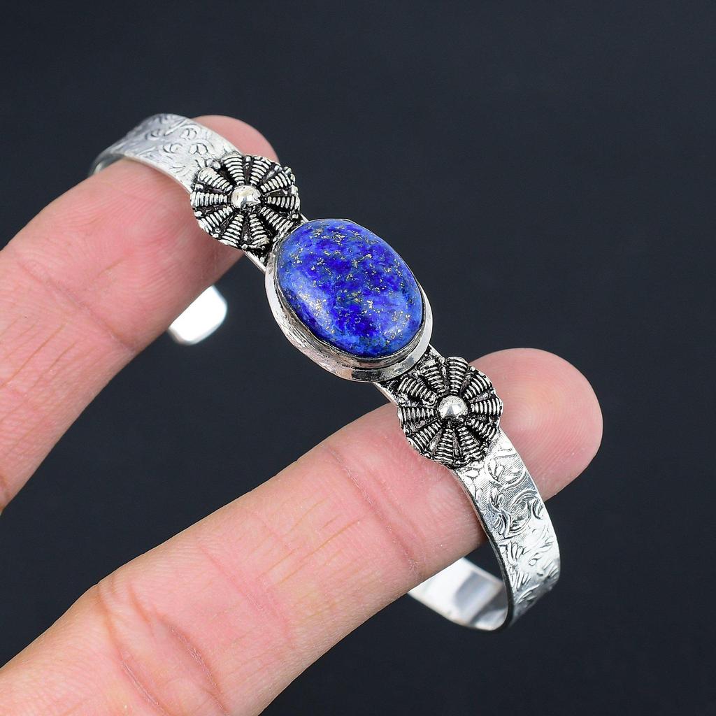Halloween Deal September Natural Lapis Lazuli Bangle Jewelry 925 Sterling Silver