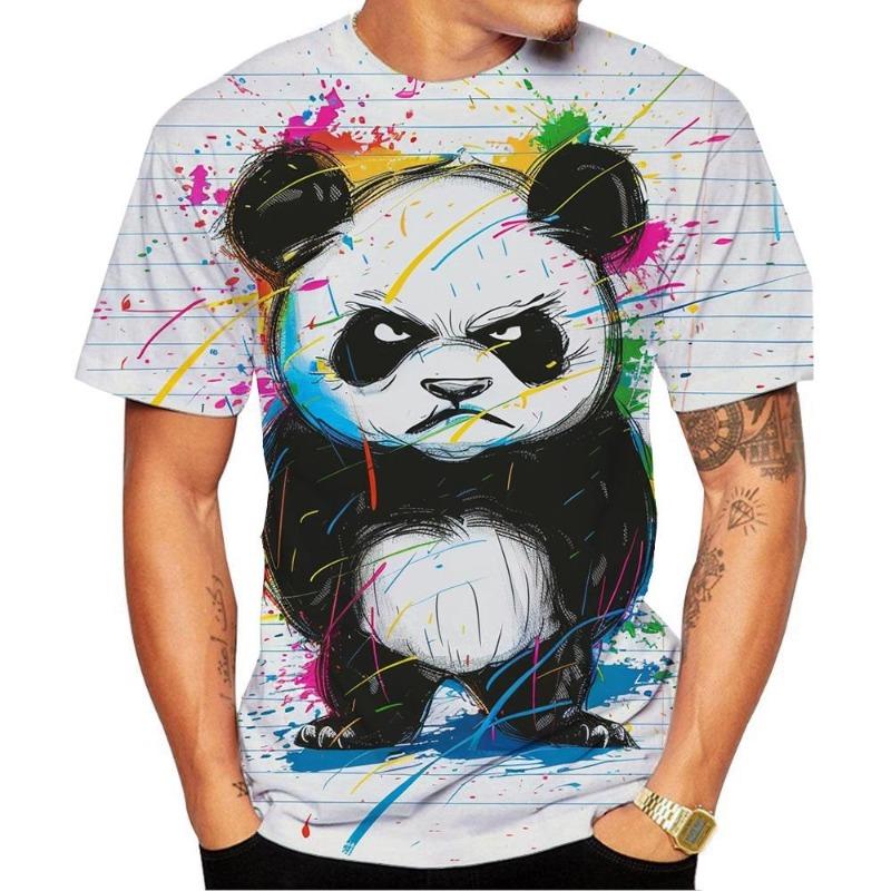 New Fashion Men s Short Sleeve 3D HD Printing Panda Print T-shirt Street Style S