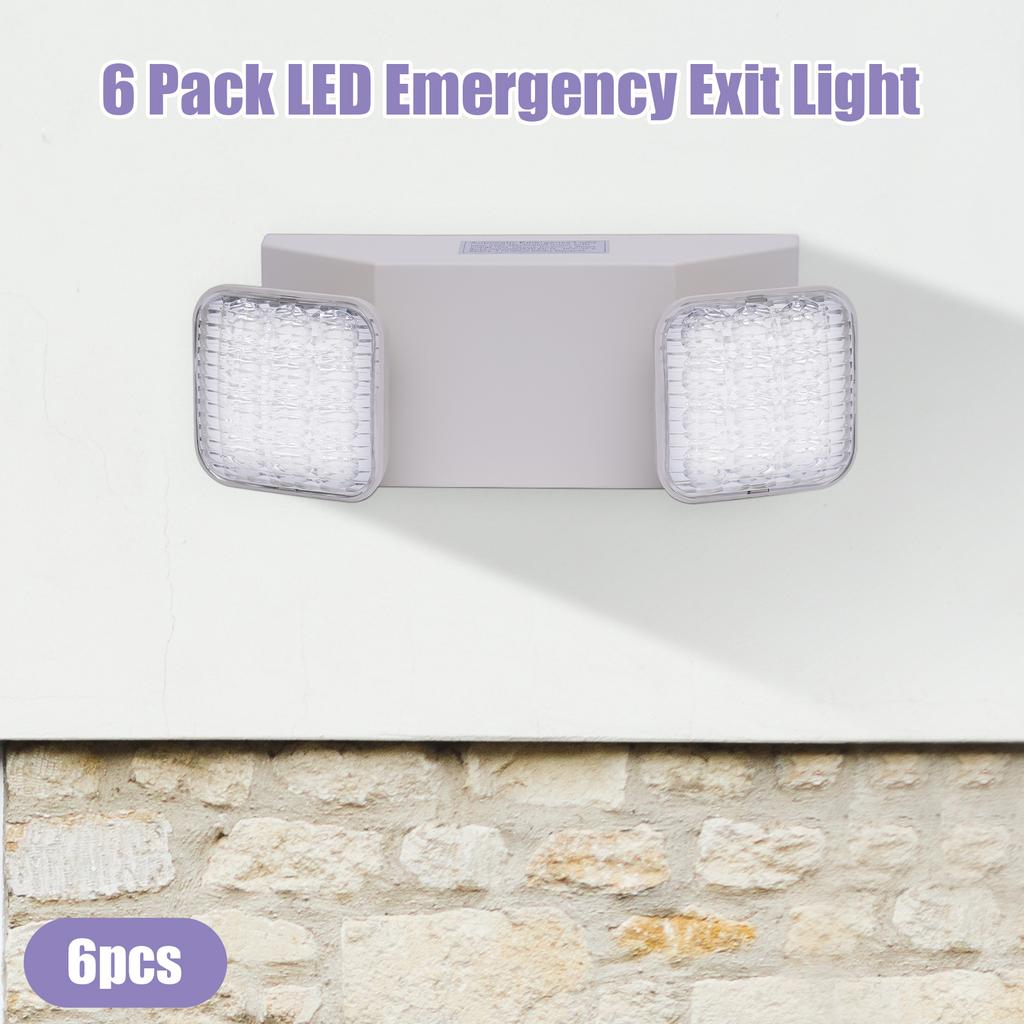 LED Dual-Head Emergency Light, 6 Pack Emergency Lighting Fixtures, Modern White Design Emergency Lights for Office Spaces