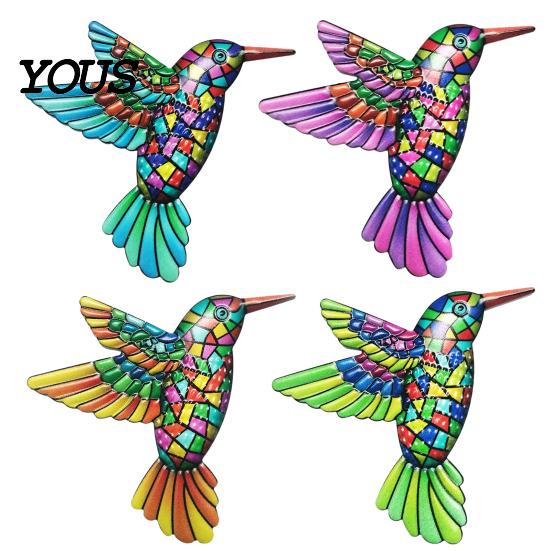 Modern Home Wall Ornament Metal Hummingbird Art Decor, Iron Colorful Bird Fence Decoration, Patio And Garden Decoration Outdoor Sculpture Hanging