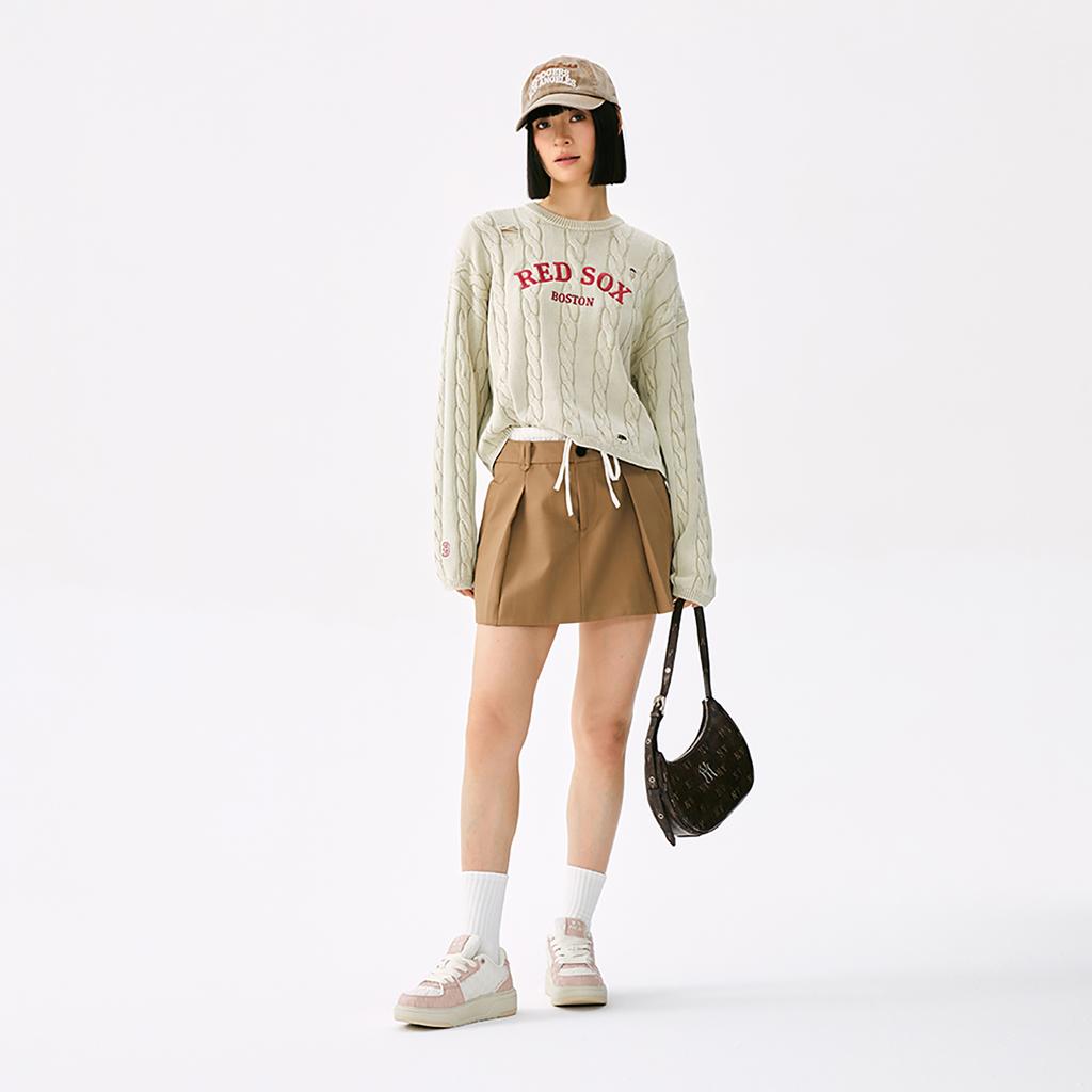 New MLB Preppy Style Collection Boston Red Sox 25FW Sweater Women's Light Sand 3FKPV0354-43SAL
