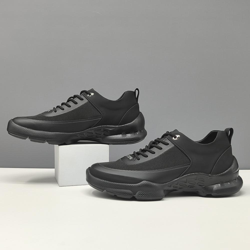 Raw black sneakers thick-soled heightening shoes trendy shoes summer hollow breathable casual shoes