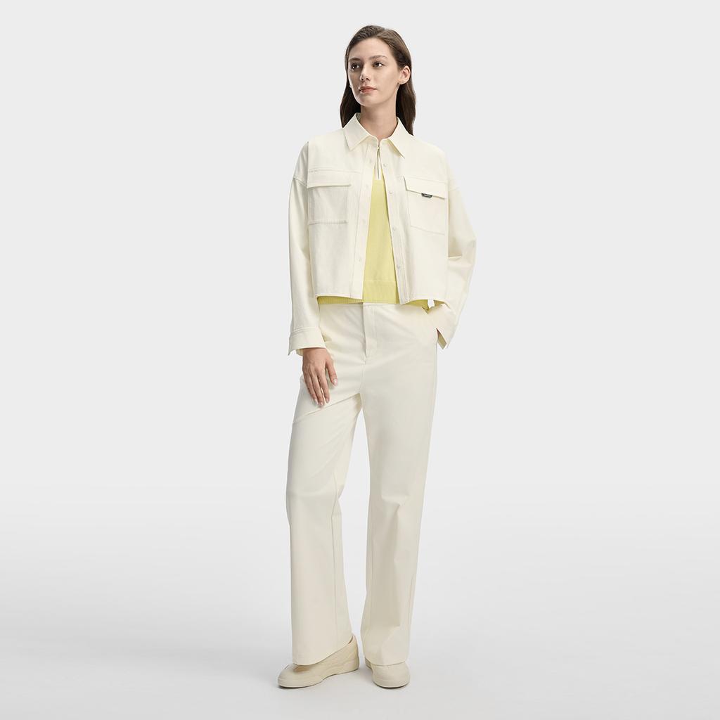 FILA White Fashion Minimalist Personality Trend Classic Retro Sports Casual Workwear Versatile Comfortable Woven Long Sleeve Shirt F11W613706FIV