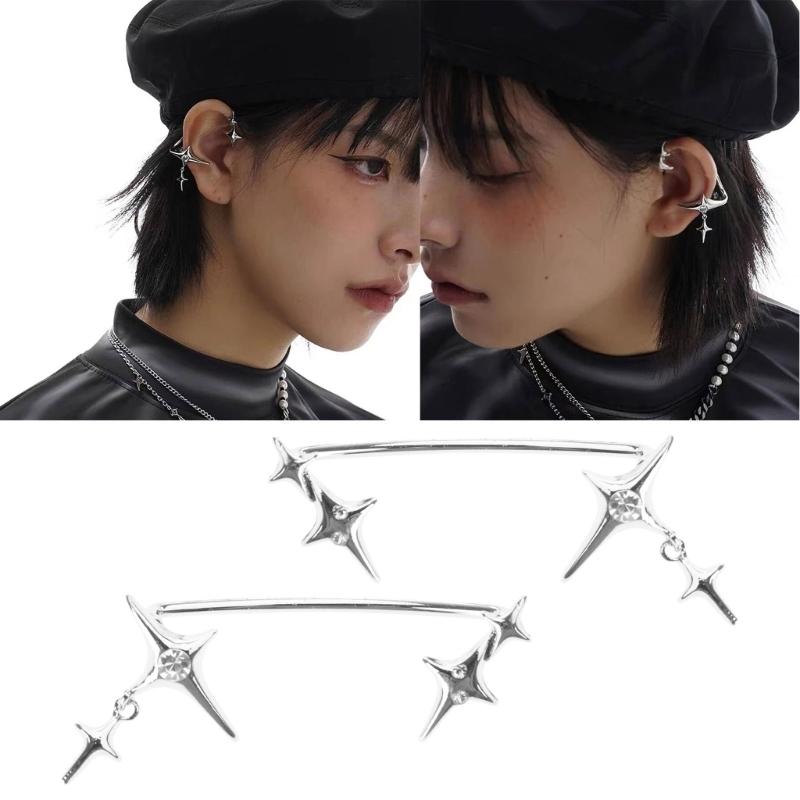 Punk Star Earrings No Piercing rhinestones Star Ear Cuffs Climber Earrings Party Jewelry Ear Clip for Women Girls