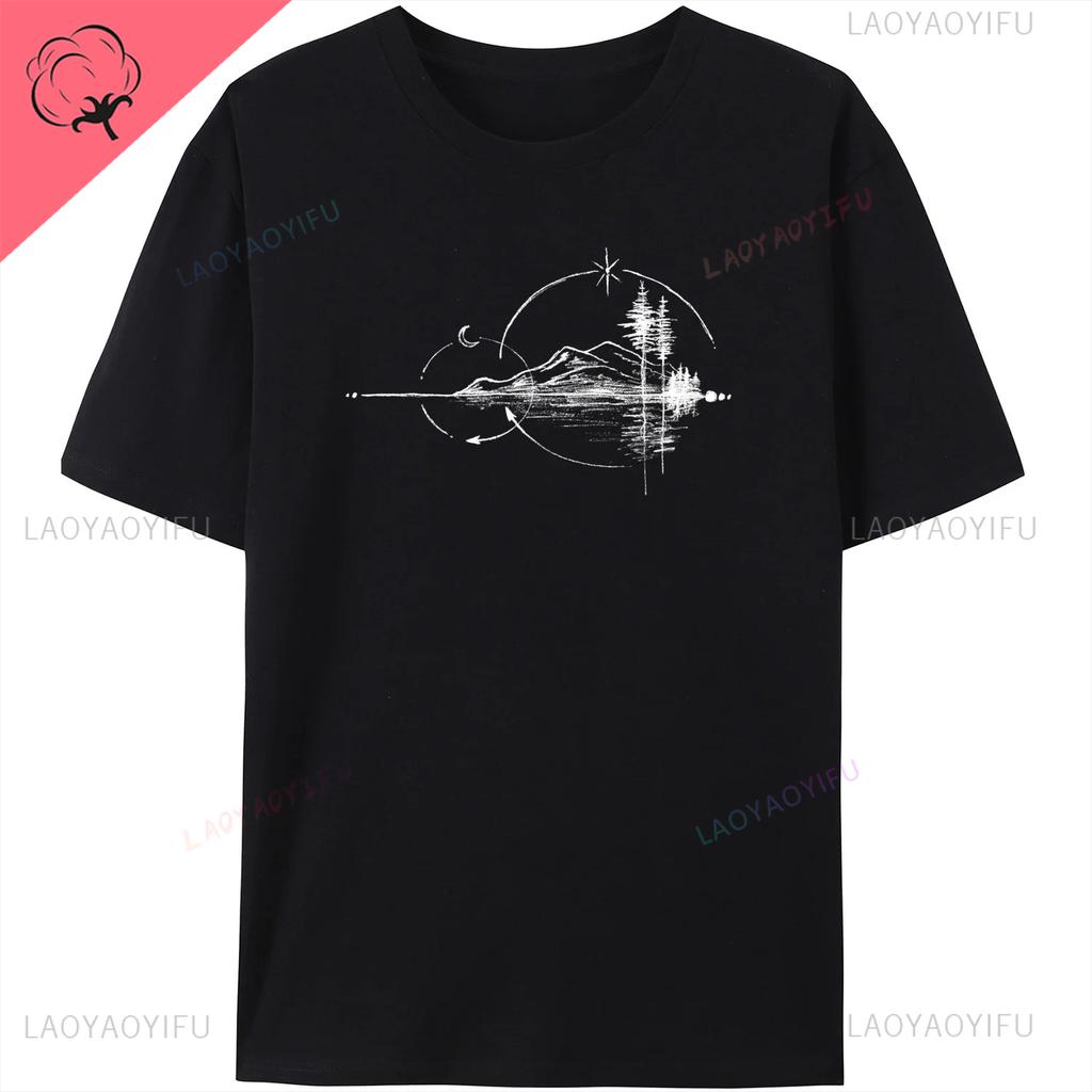 Mens Geometric Mountain ShortSleeve Printed Casual TShirt Cotton Funny Graphic Outdoor Nature T Shirts for Summer Streetwear
