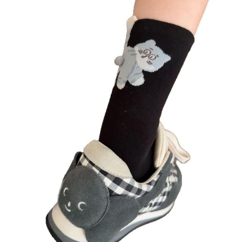 1Pair Cartoon Cat Ladies Cotton Socks Breathable And Comfortable Socks For All Seasons