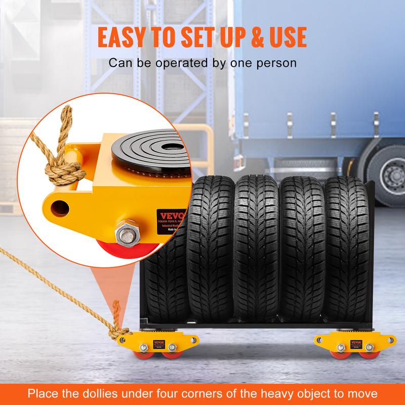 SucceBuy All-Steel Industrial Machinery Mover Pallet Trolley 6T Small Carrying Tank W/ 360Degree Rotation for Transporting Cargo
