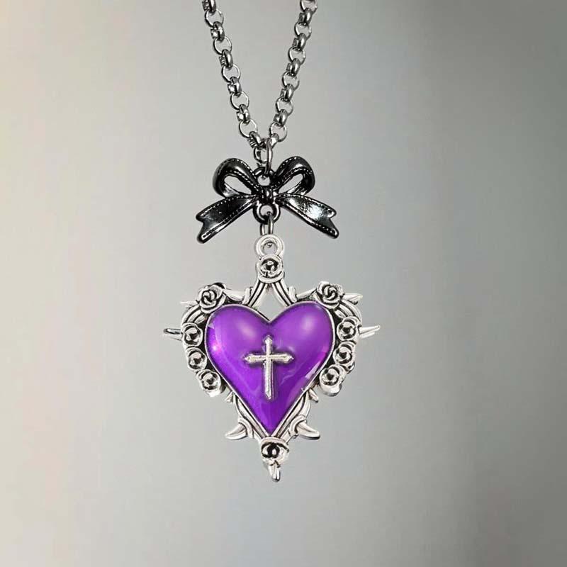 Collier Pendentif Cœur Croix Épineuse Géométrique Pour Femmes Unique Rétro Doux Nœud Papillon Chaîne de Clavicule Style Gothique Punk Bijoux Cadeau