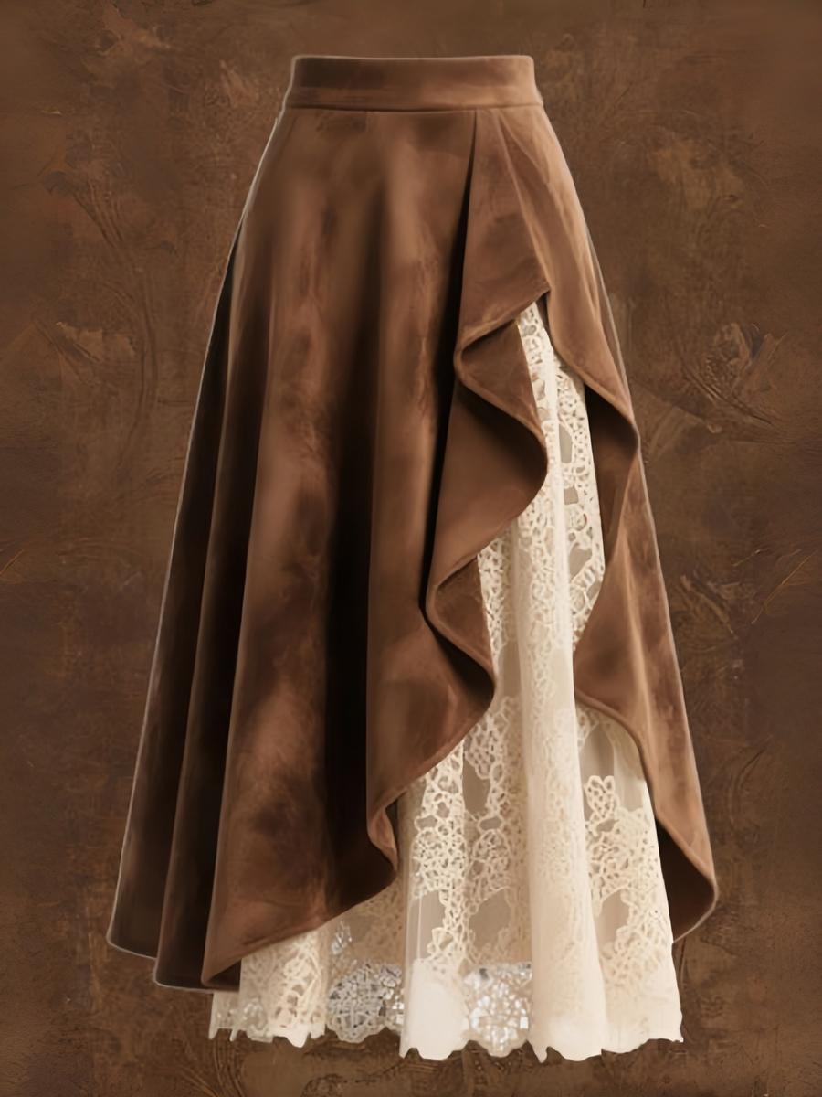 

Новая женская винтажная макси-юбка в западном стиле с кружевной аппликацией XXL темно-коричневого