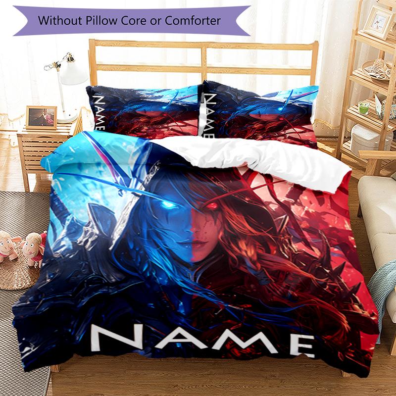 3pcs Custom Name World of Warcraft Bedding Set Duvet Cover Closure Includes 1 Duvet Cover & 2 Pillowcases for All Seasons Bedroom Decor