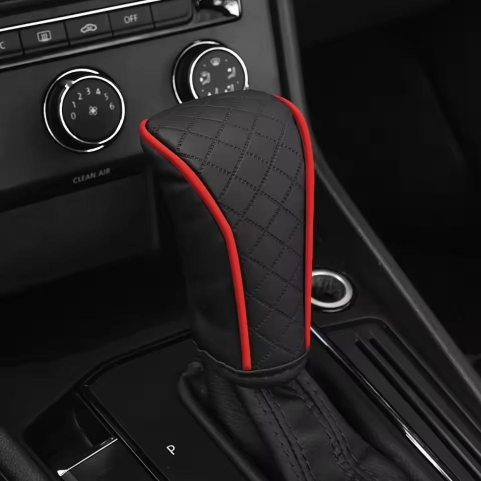 Mobidea Breathable Cowhide Gear Shift Cover - Carbon Fiber Patterned Leather Anti-Slip and Non-Destructive Installation