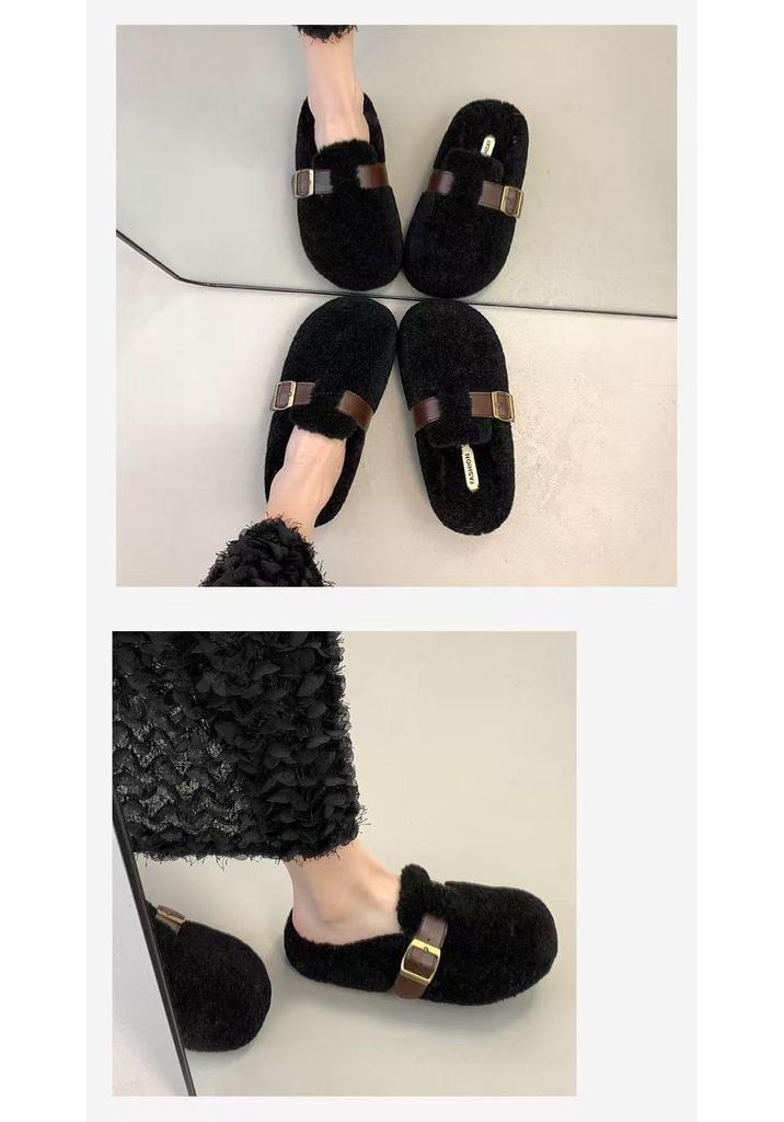 Women's Fluffy Korean Style Slip-on Thick Sole Cotton Slippers 2025 - Winter Collection