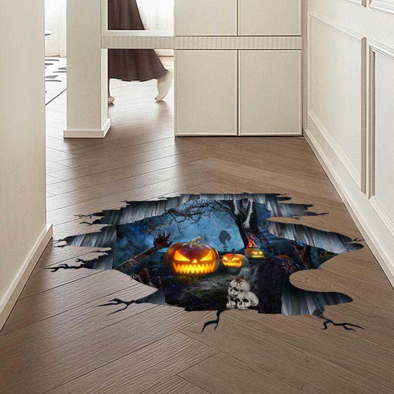 3D Halloween Floor Stickers: Stereoscopic Horror Props for Indoor Decor in Malls, Stores, or Bars