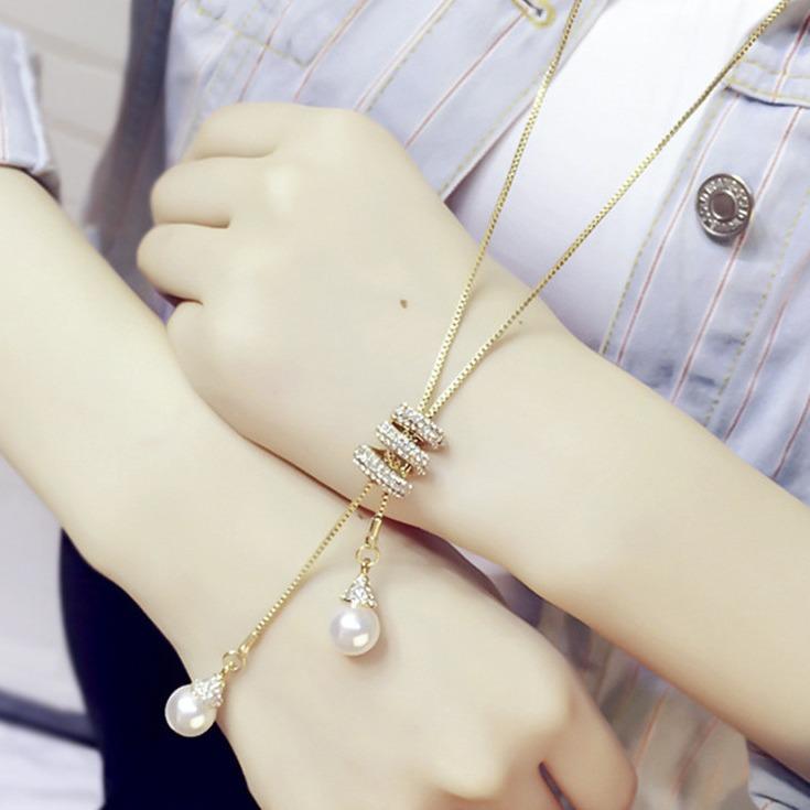 Korean Version of the New Trend Jewelry Sweater Chain Versatile High-end Crystal Pearl Fringed Necklace Women's Pendant