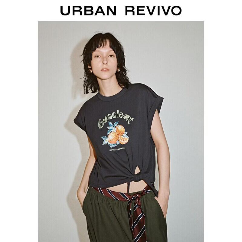 UR2026 Women s Fruit Print Tie-Hem T-shirt XL темно-серого