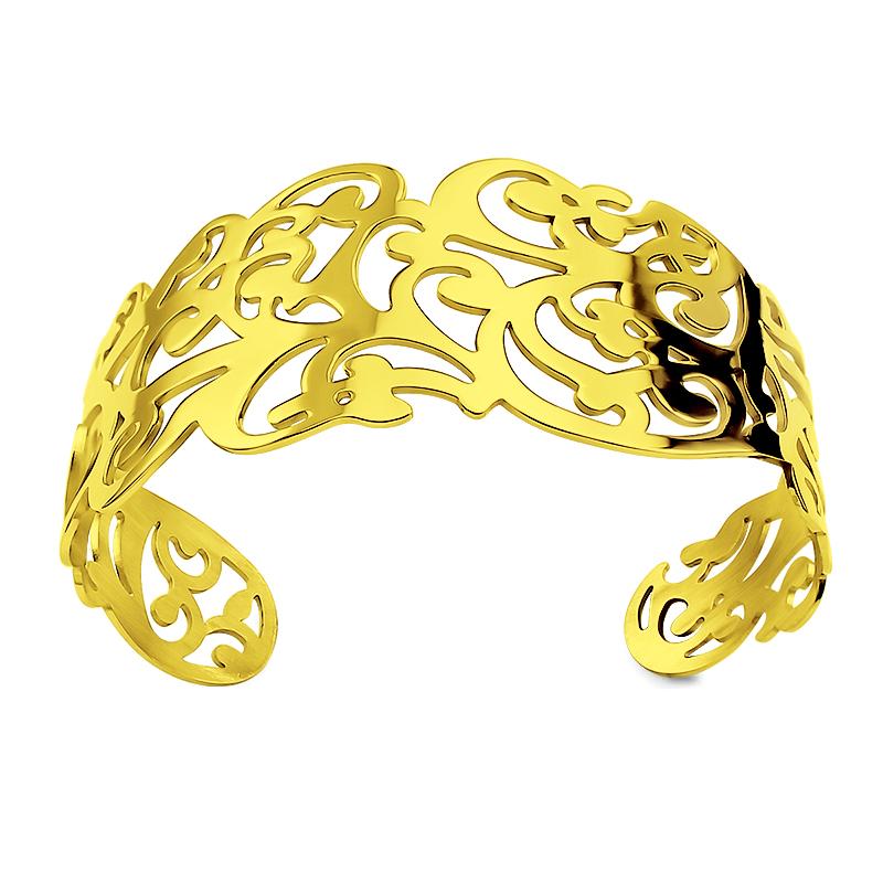 Adjustable Stainless Steel Hollow Arm Cuff Bangles Unisex Gold Silver Leaf Cuff Bracelets Trendy Jewelry for Women Men