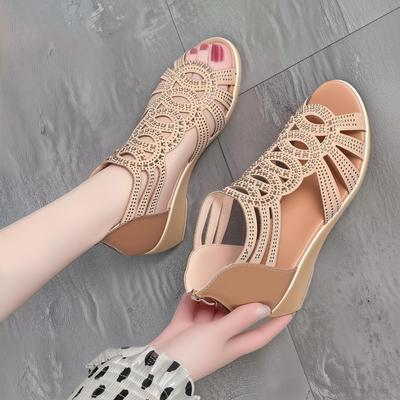 Sandales compensées pour femmes, sandales gladiateur tissées à la mode d'été, chaussures de plage et de vacances pour femmes