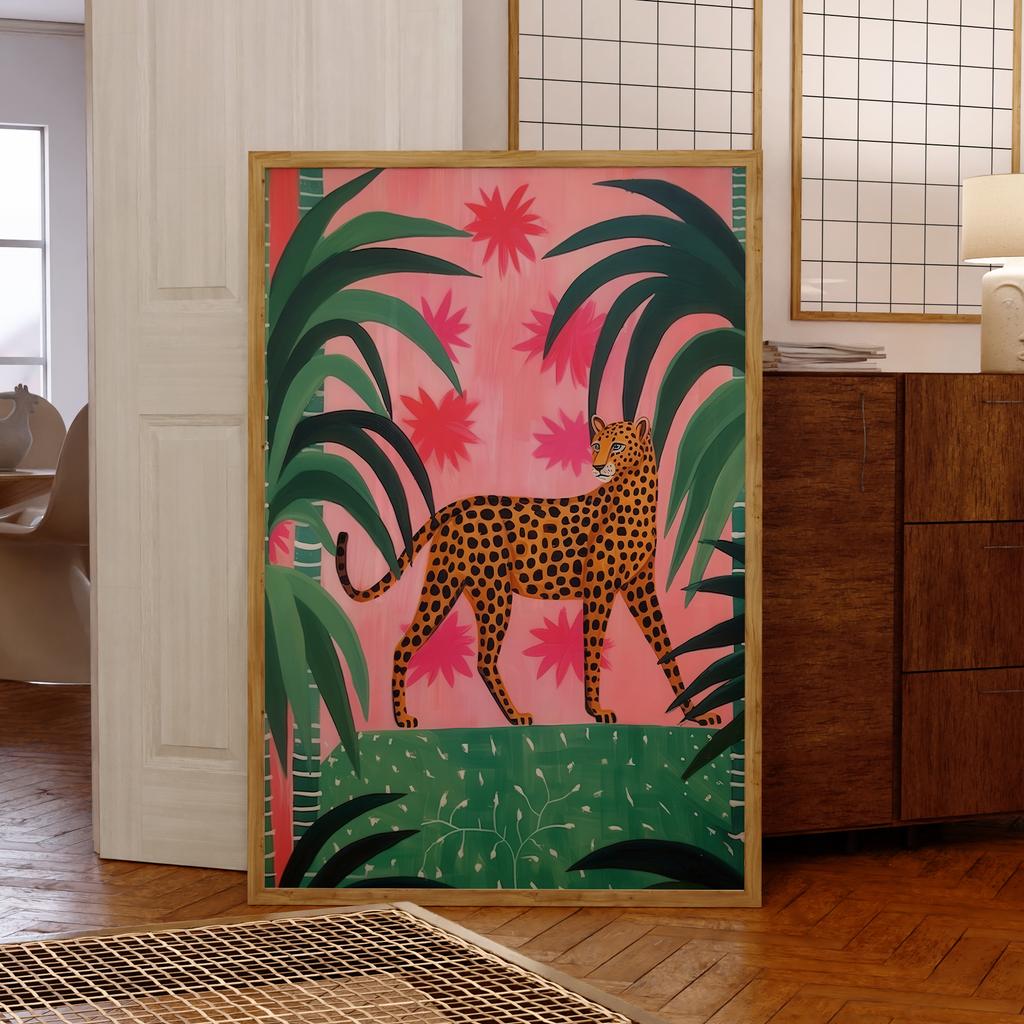 Style Wall Art Prints Canvas Painting Poster Picture For Living Room Home Decor Pink And Green Cheetah In The Jungle Matisse