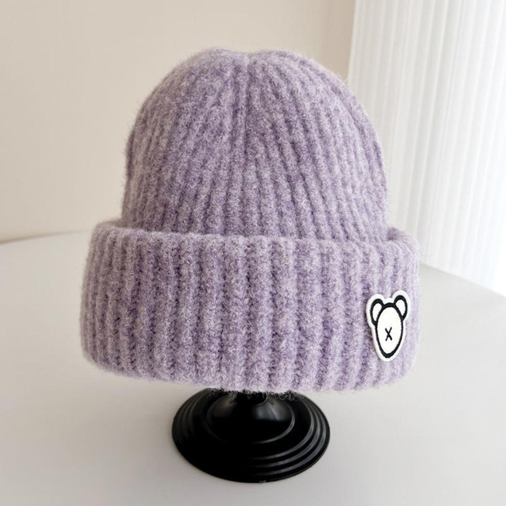 

Warm Knitted Hat Cartoon Bear Winter Cap Cute Crochet Wool Hats Kids Boys Girls фіолетовий