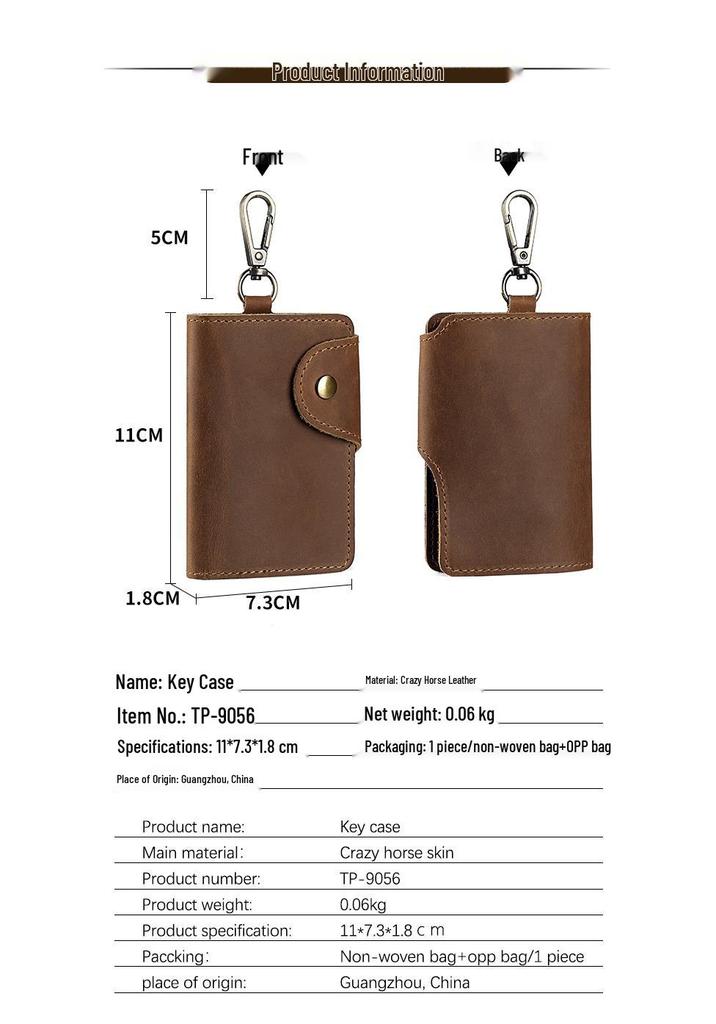 Retro Crazy Horse Leather Key Holder - Men's Genuine Leather Waist Pouch, Access Card Key Cover, Home Key Storage Bag.
