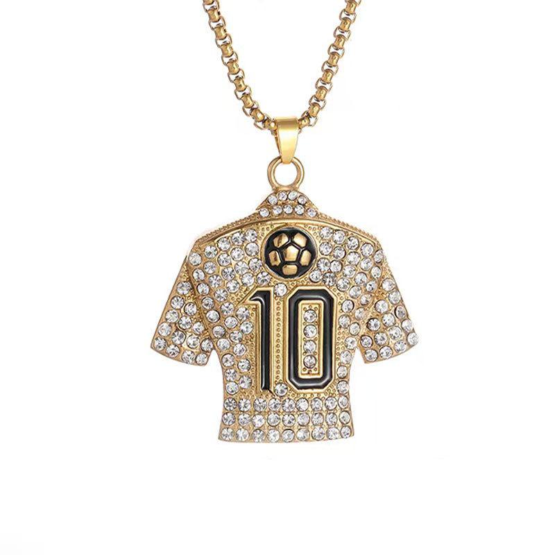 Hip-Hop Personality Trend Full Diamond Necklace Football Lover No. 10 Jersey Men'S Twist Chain Long Sweater Chain