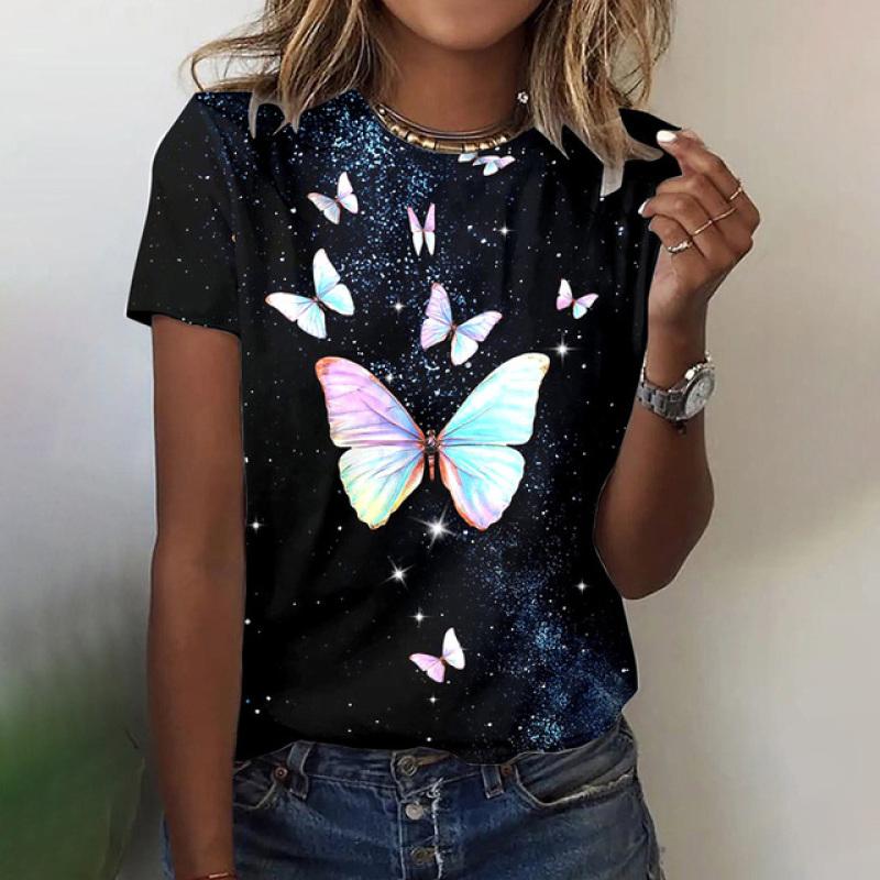 

Women s T-shirt Summer Butterfly 3D Printed T-shirt Women s Fashion Casual Round Neck Short Sleeve T-shirt Women s Top T-shirt Elegant 5XL