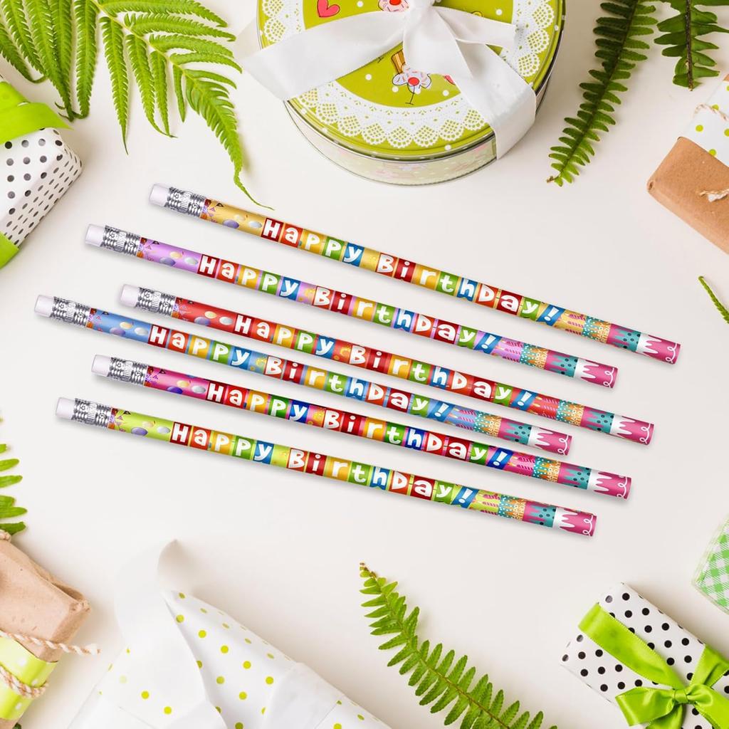 48 Pcs Happy Birthday Pencils Colorful Birthday Pencil for Students Teacher Wooden Pencils with Erasers Birthday Party Supplies, 6 Style(48)
