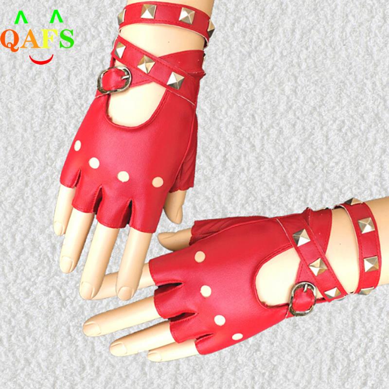 1 Pair Women Punk Short Synthetic Leather Gloves Half Finger Fingerless Gloves Fashion Lady Handsome Black Gloves