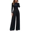 Damen Farbe Langarm Weiter Bein Jumpsuit Lässiges Mode Outfit für den Alltag