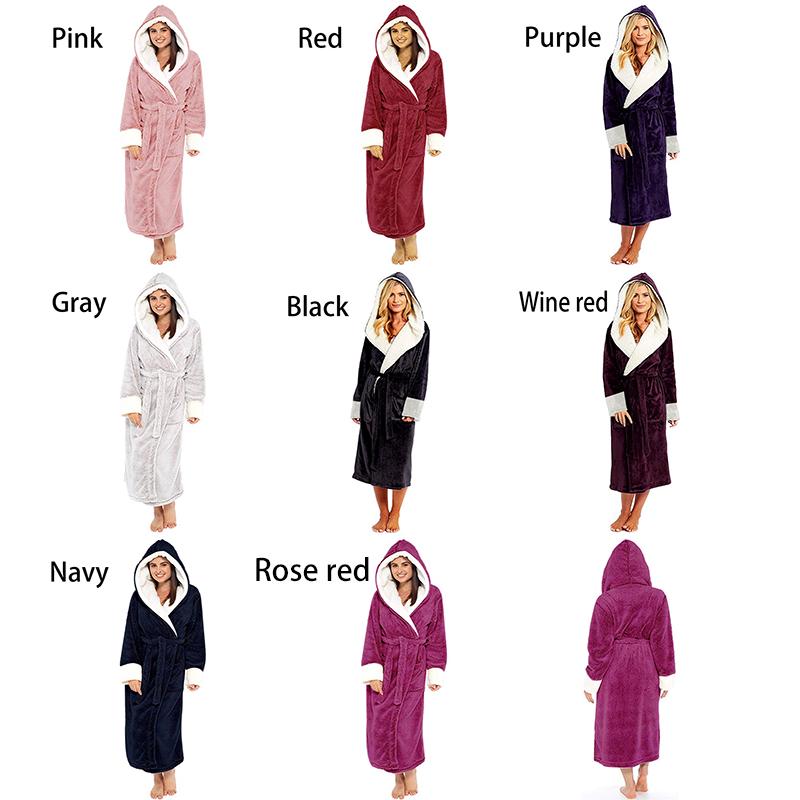 Buy Winter Sleep Bath Robe Women Warm Fleece Bath Robes Bathrobe Solid ...