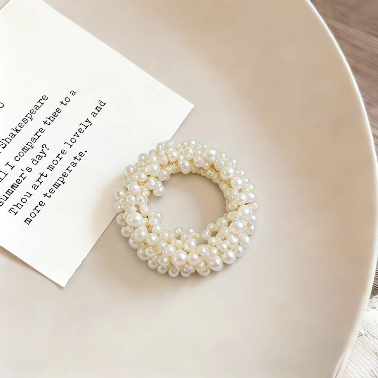 Versatile Camellia Pearl Mesh Hair Tie - Durable, High Elasticity Hair Accessory