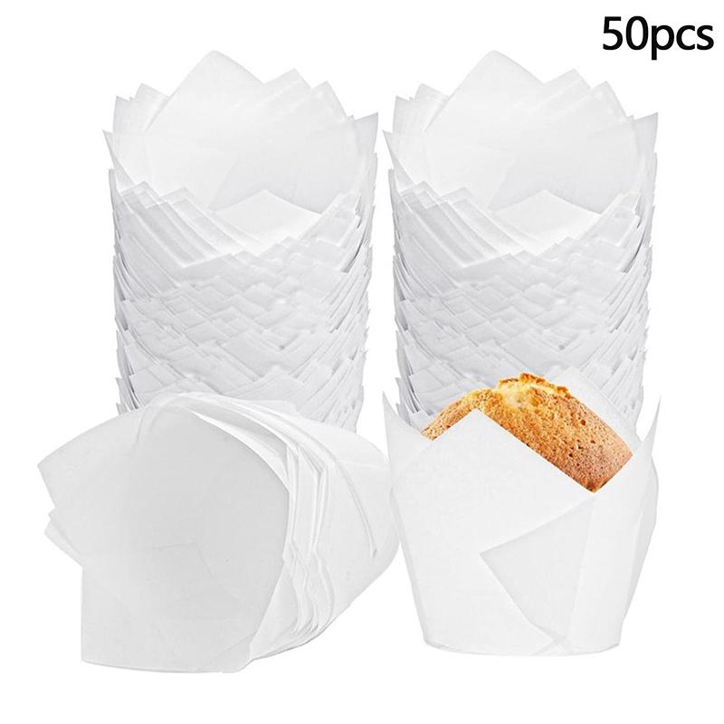 50Pcs Tulip Muffin Cupcake Paper Cups Oilproof Cupcakes Liner Baking Muffin Cup Cake Wrap Cases For Birthday Shower Party