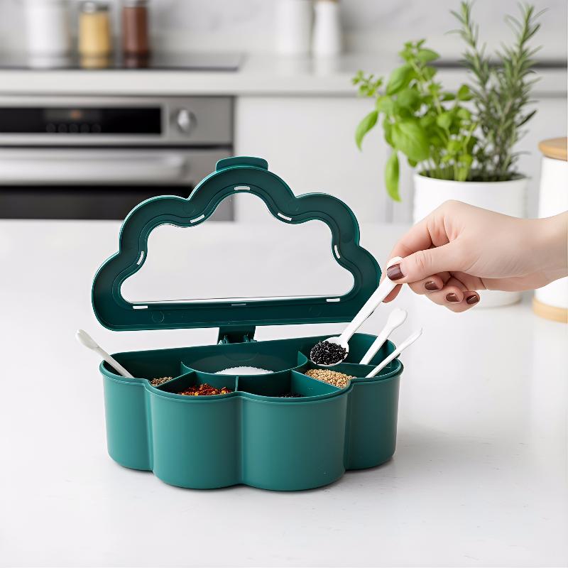 6 Grids Seasoning Box And Container With Clear Lid And Scoops Seasoning Storage Container For Salt Sugar Cruet