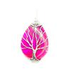Drop Pendant Tree of Life Wrap In Pink Agate + 3.5cm Chain