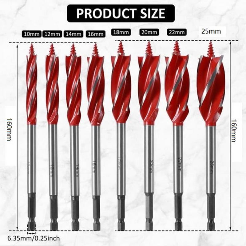 Wood Drill Bit Set 8 Pieces Woodworking Drill Bits Wood Auger Bits Carbon Steel Locating Drill Bit Long Drill Bits For Hardwoods