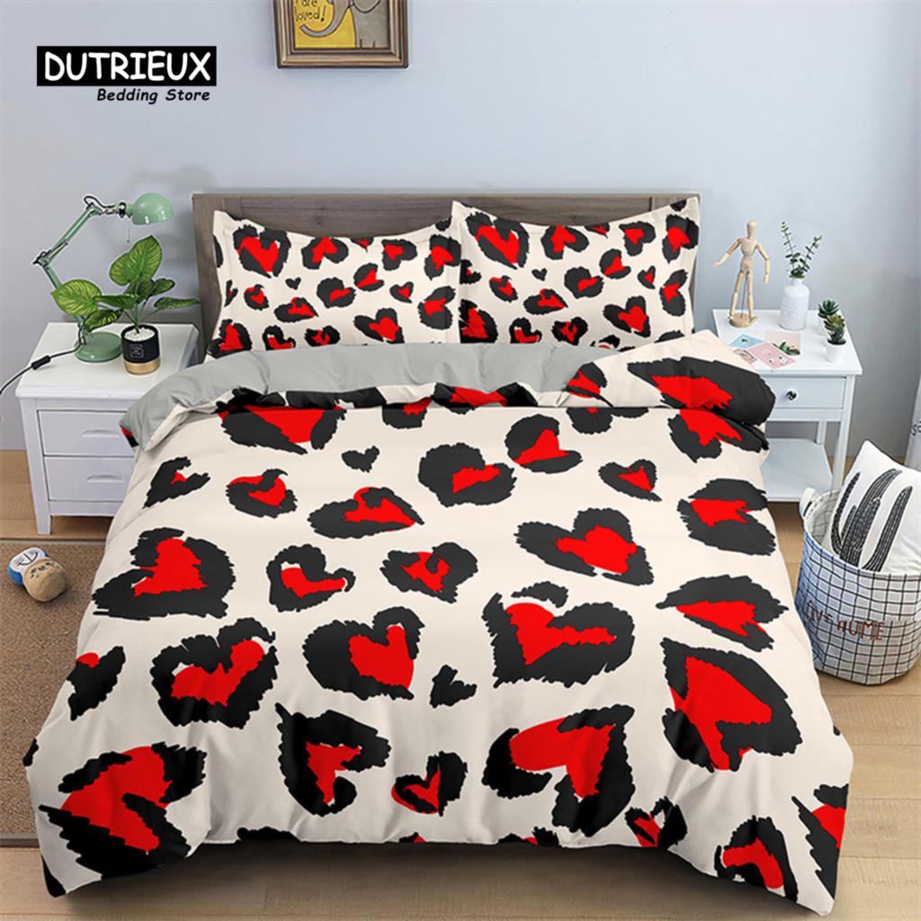 Red Rose Floral Duvet Cover Love Heart Bedding Set Microfiber Romantic Quilt Cover Queen King For Couple Wedding Valentine Decor