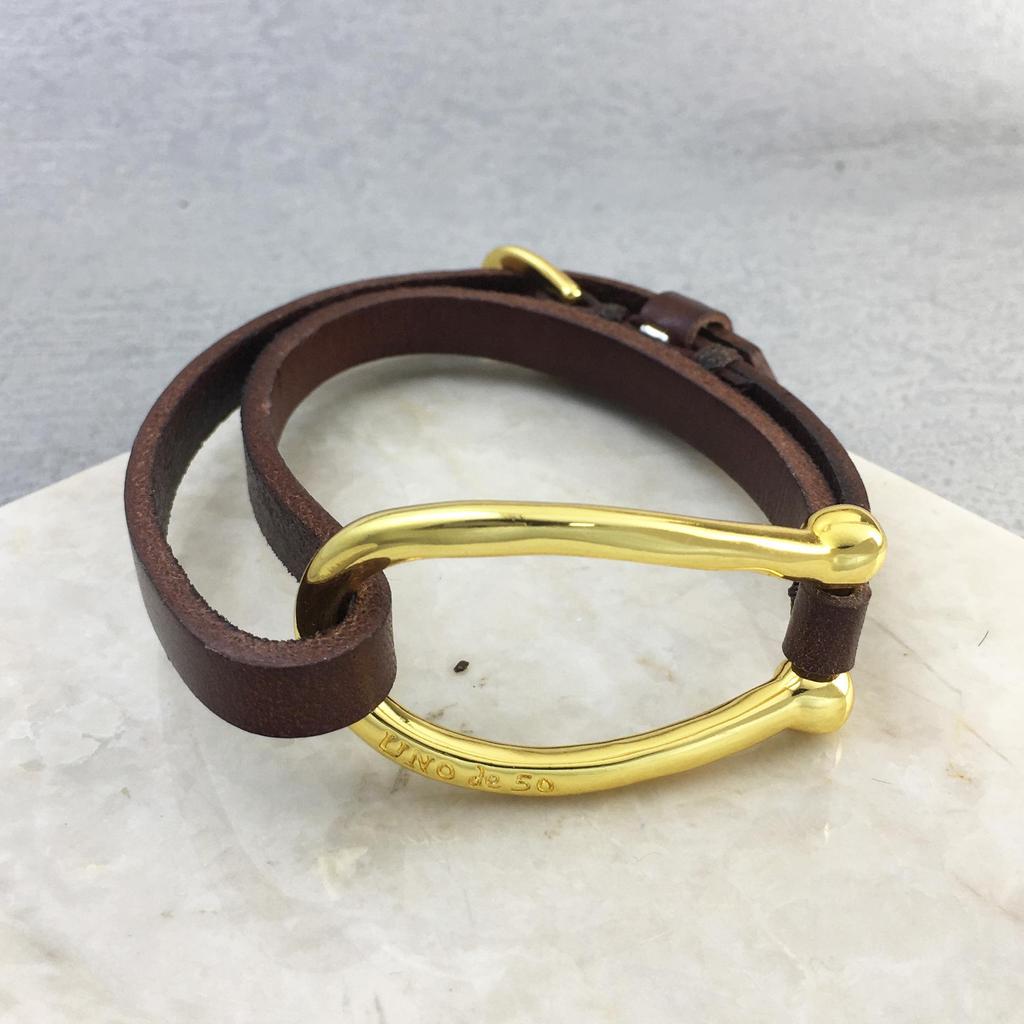 Unode50 High-Quality Large Leather Couple Bracelet: European-American Fashion Cross-Design