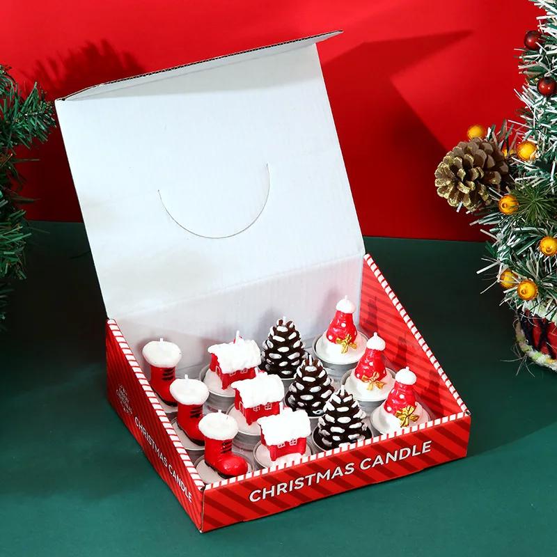 12PCS Set Christmas Candles, Santa Claus, Tree, Snowman, Carnival, Romantic Ornaments, Candlelight Dinner, Christmas Painted