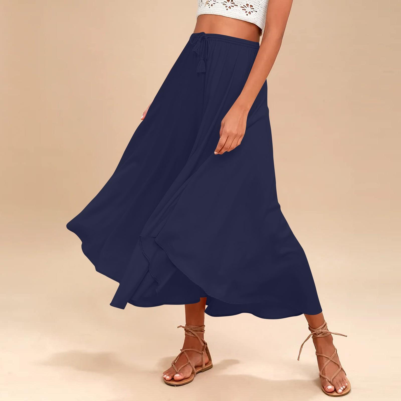 

Жіноча мода Сукня максі з високою талією в богемному стилі Повсякденна довга пляжна спідниця, що струмує XL Темно-синій