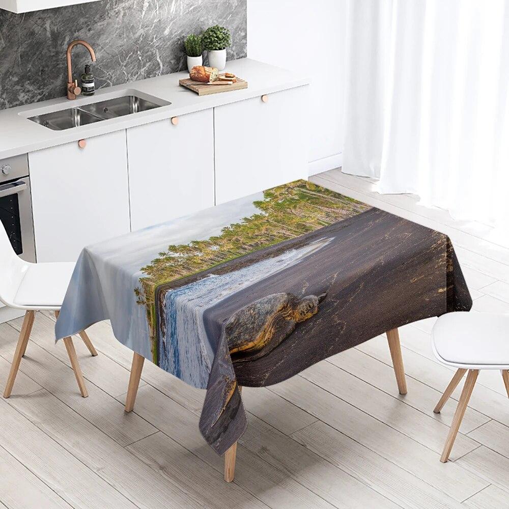 Cute Sea Turtle Underwater World Tablecloth Camping  Party Restaurant Table Decoration Waterproof Kitchen Home Decor