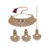 Graceful Curve Shaped AD Stones Choker Necklace Set With Earring And Maangtika | Jewellery Set For Women