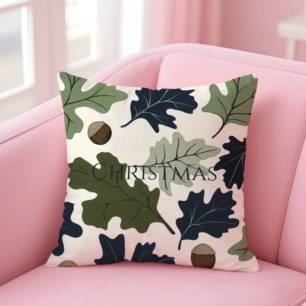 W-Winter Christmas P-Pine Leaf Pillow Case Anti-dustmite Pillow Invisible Zipper Silky Short Plush Sofa Cushion Cover
