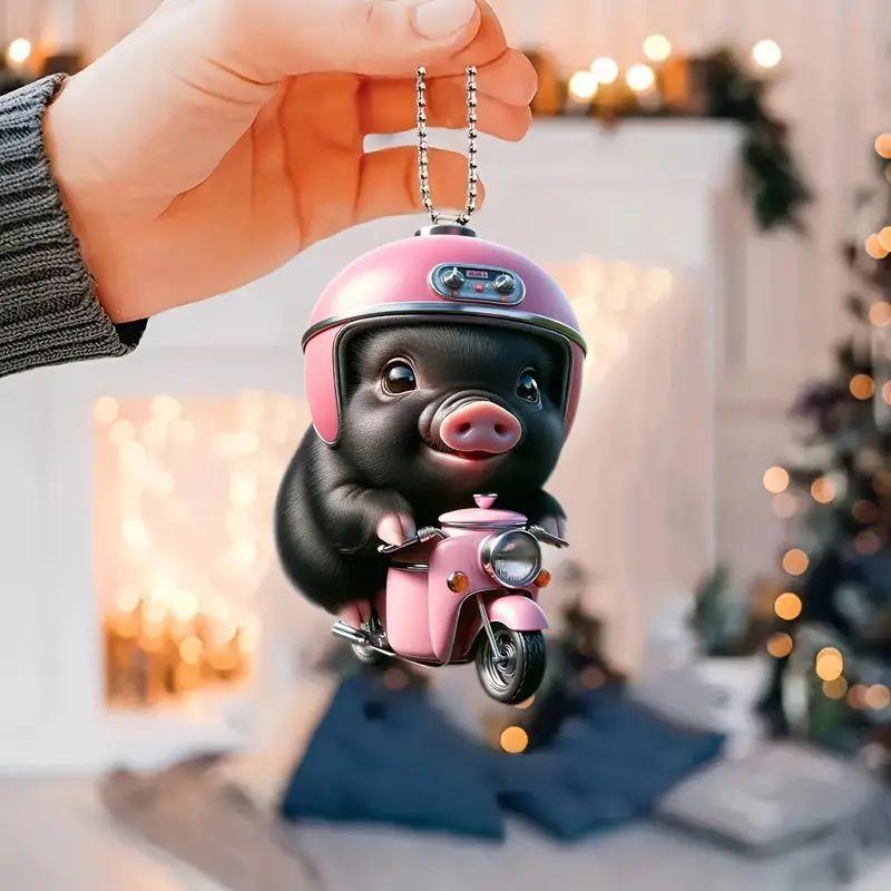 Adorable Acrylic Black Pig Car Hanging Ornament For Trendy Interior Decoration